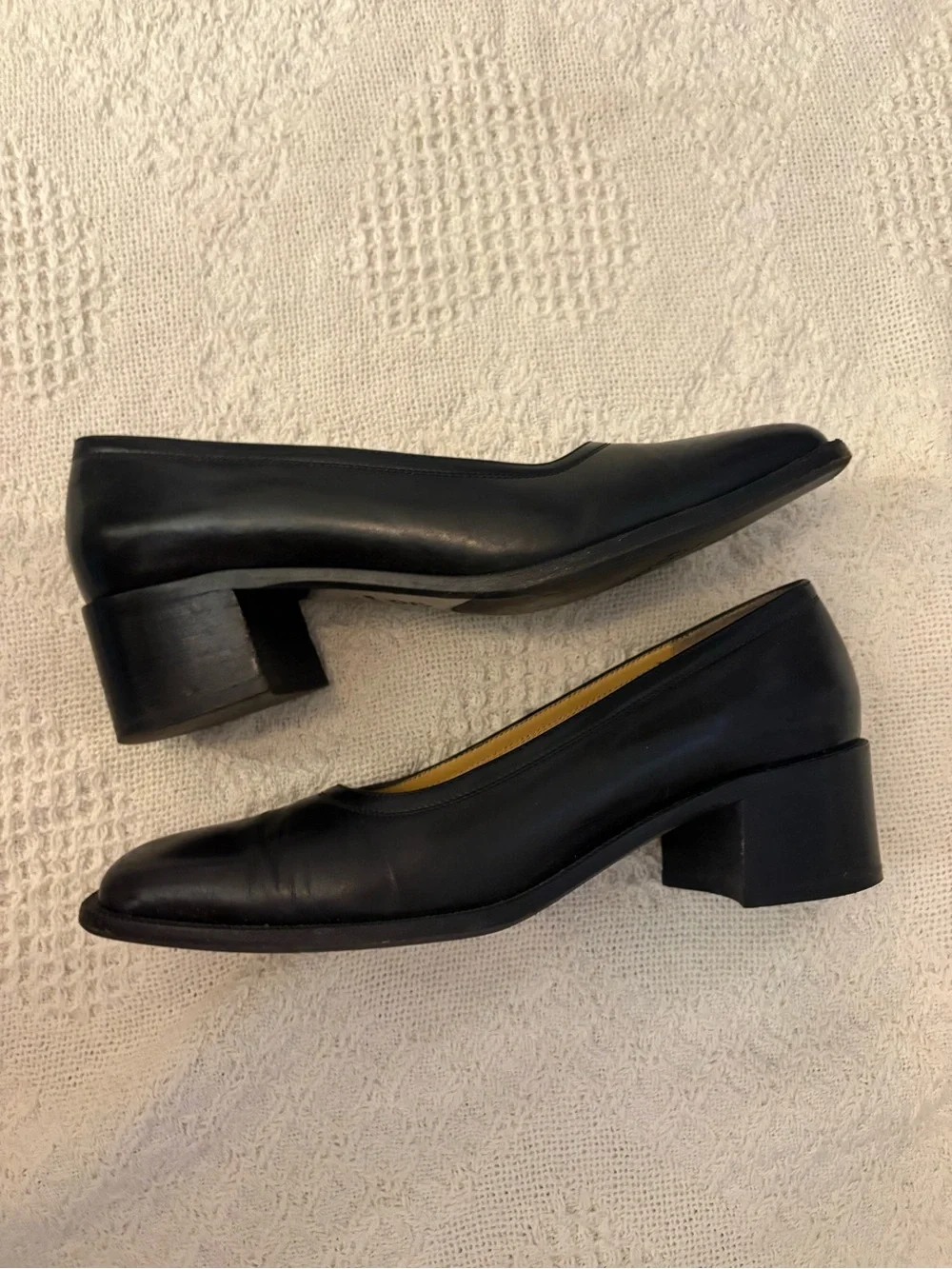 Bruno Magli Black Leather Mid Block Heel Pumps